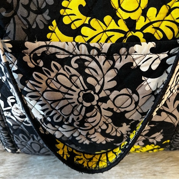 VERA BRADLEY Baroque Miller Bag 2010 Travel Carryon Tote Zip Black White Yellow - Picture 3 of 13
